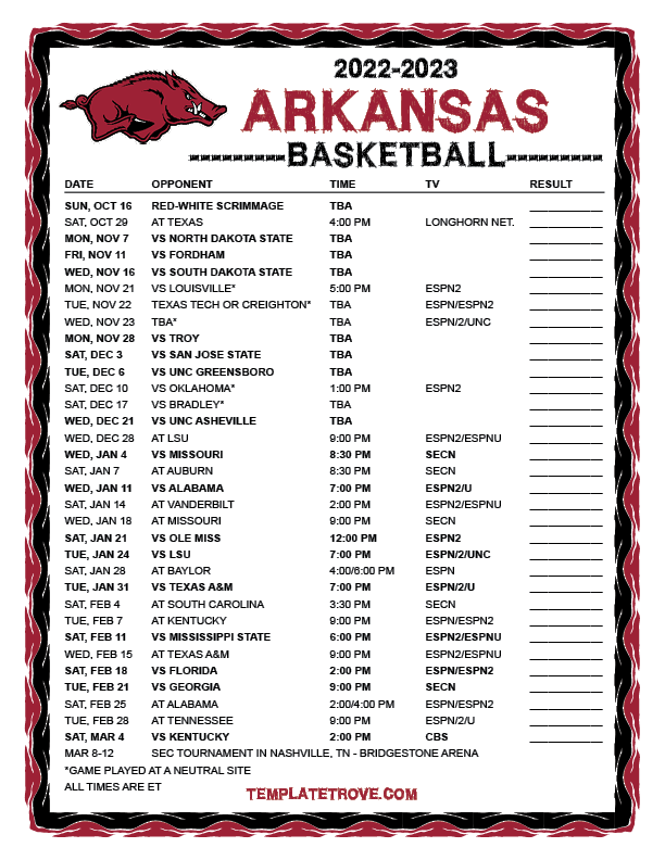 Razorback Men s Basketball Schedule 2024 Marci Ruthann