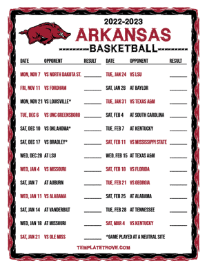 2022-23 Printable Arkansas Razorbacks Basketball Schedule