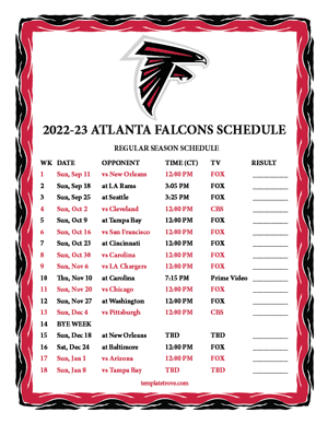 Atlanta Falcons 2022-23 Printable Schedule - Central Times