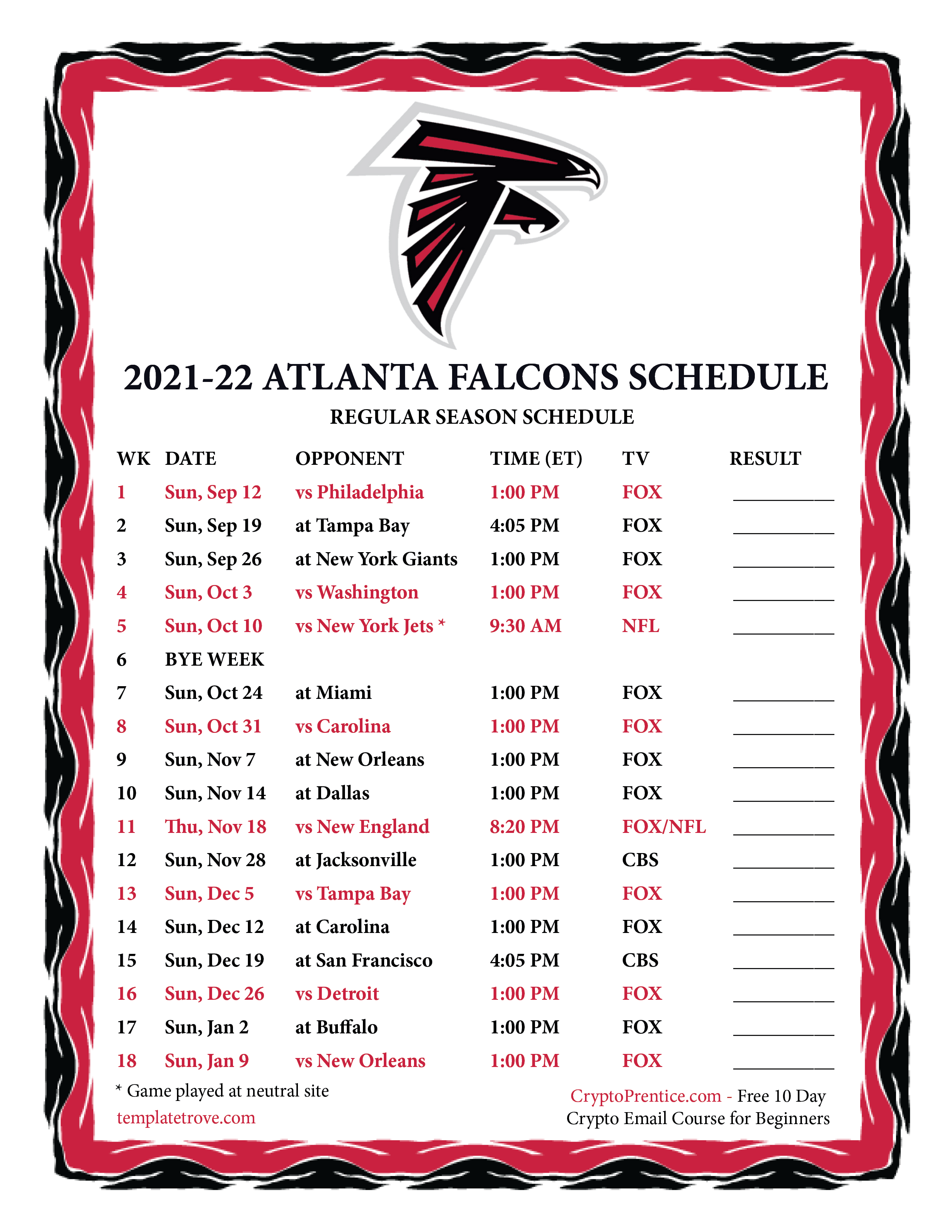 Atlanta Falcons 2022 2023 Schedule 2023 Calendar