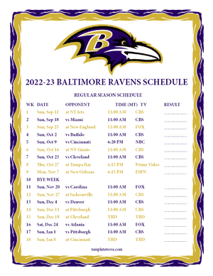 Baltimore Ravens 2022-23 Printable Schedule - Mountain Times