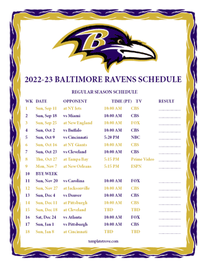 Baltimore Ravens 2022-23 Printable Schedule - Pacific Times