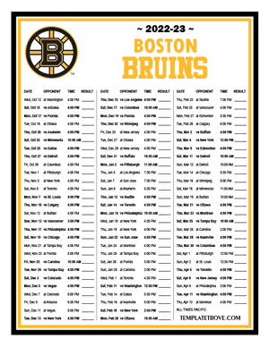 Boston Bruins 2022-23 Printable Schedule - Pacific Times
