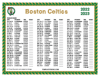 Boston Celtics 2022-23 Printable Schedule - Mountain Times