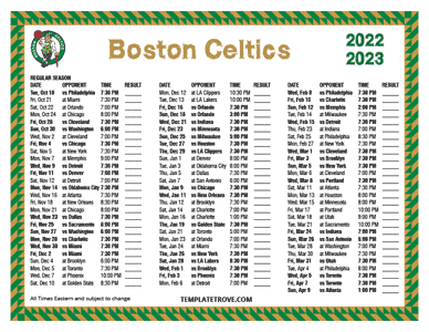 Boston Celtics 2022-23 Printable Schedule