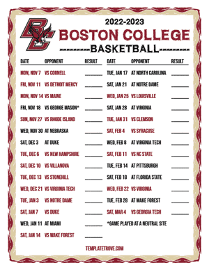 2022-23 Printable Boston College Eagles Basketball Schedule