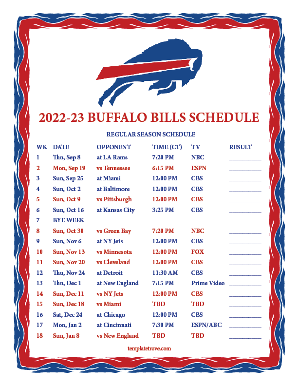 Buffalo Bills Schedule 2025 Printable Elane Harriet