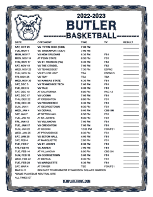 Butler Bulldogs Basketball 2022-23 Printable Schedule