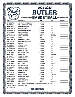 Butler Bulldogs Basketball 2022-23 Printable Schedule - Mountain Times