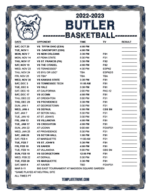 Butler Bulldogs Basketball 2022-23 Printable Schedule - Pacific Times