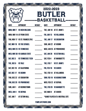 2022-23 Printable Butler Bulldogs Basketball Schedule