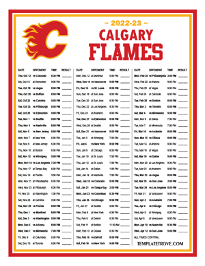 Calgary Flames 2022-23 Printable Schedule - Central Times