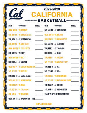 2022-23 Printable California Golden Bears Basketball Schedule