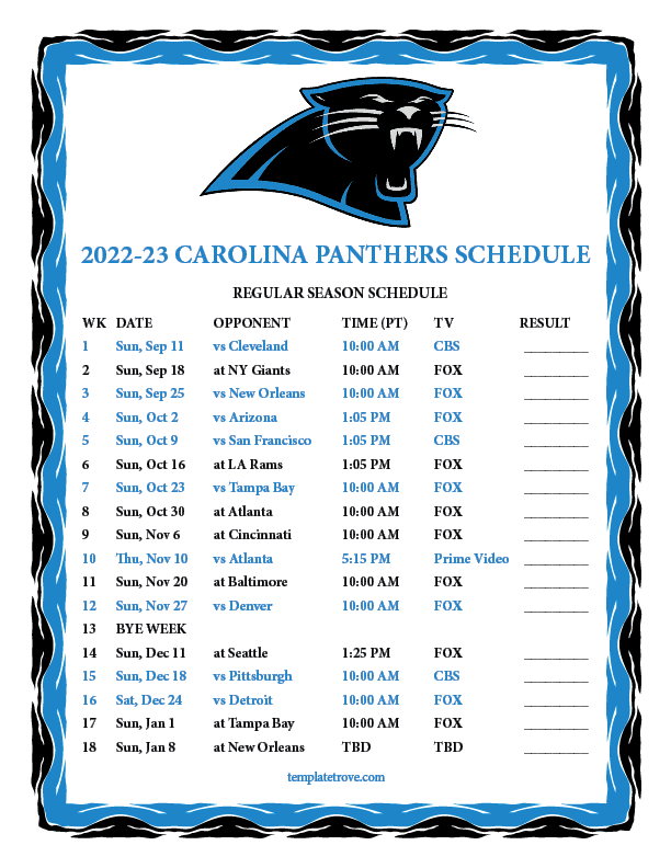 Printable 2022 2023 Carolina Panthers Schedule