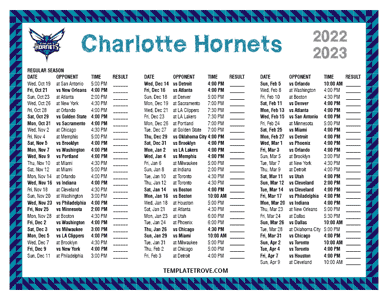Charlotte Hornets 2022-23 Printable Schedule - Pacific Times