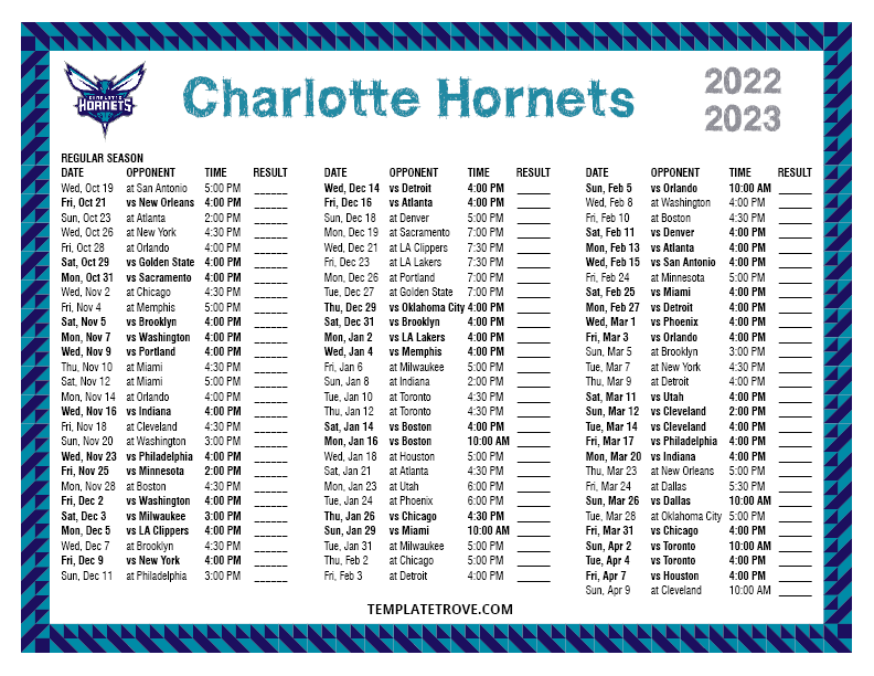 Printable 20222023 Charlotte Schedule
