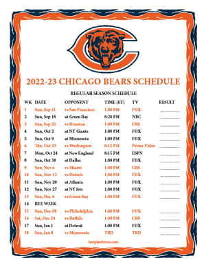 Chicago Bears 2022-23 Printable Schedule