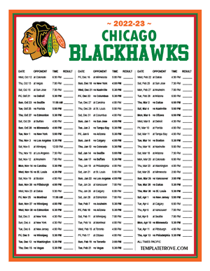 Chicago Blackhawks 2022-23 Printable Schedule - Pacific Times