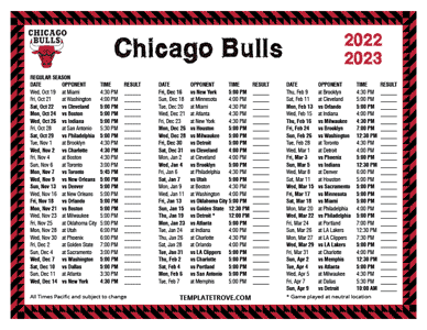 Chicago Bulls 2022-23 Printable Schedule - Pacific Times