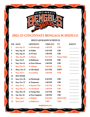 Cincinnati Bengals 2022-23 Printable Schedule