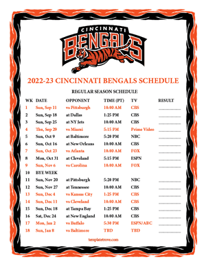 Cincinnati Bengals 2022-23 Printable Schedule - Pacific Times