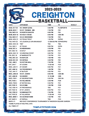 Creighton Bluejays Basketball 2022-23 Printable Schedule - Central Times