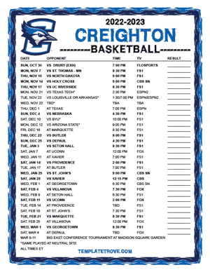 Creighton Bluejays Basketball 2022-23 Printable Schedule
