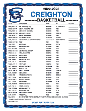 Creighton Bluejays Basketball 2022-23 Printable Schedule - Pacific Times