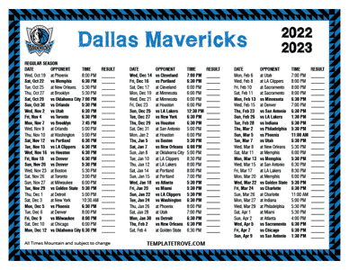 Dallas Mavericks 2022-23 Printable Schedule - Mountain Times