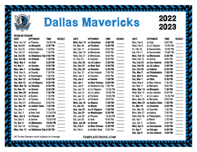 Dallas Mavericks 2022-23 Printable Schedule