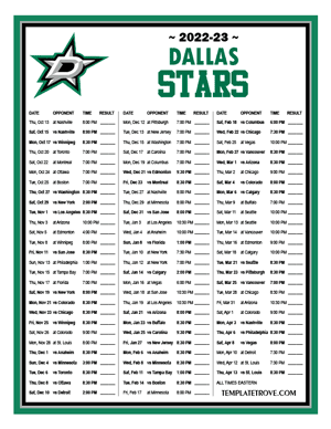 Dallas Stars 2022-23 Printable Schedule