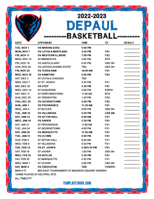 DePaul Blue Demons Basketball 2022-23 Printable Schedule - Pacific Times
