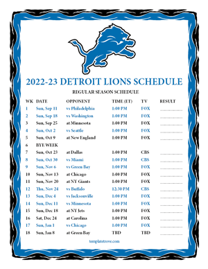Detroit Lions 2022-23 Printable Schedule