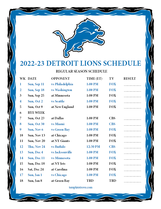 Detroit Lions 2025 Tv Schedule Shea Yettie