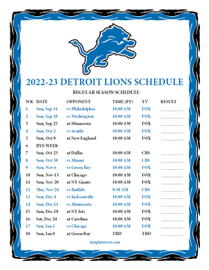 Detroit Lions 2022-23 Printable Schedule - Pacific Times