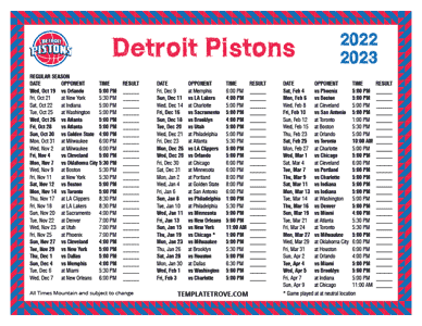 Detroit Pistons 2022-23 Printable Schedule - Mountain Times