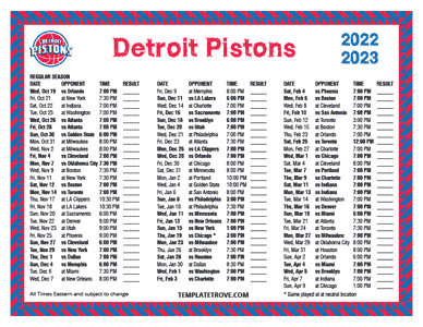 Detroit Pistons 2022-23 Printable Schedule