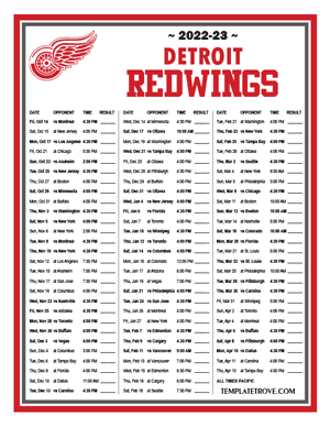 Detroit Red Wings 2022-23 Printable Schedule - Pacific Times