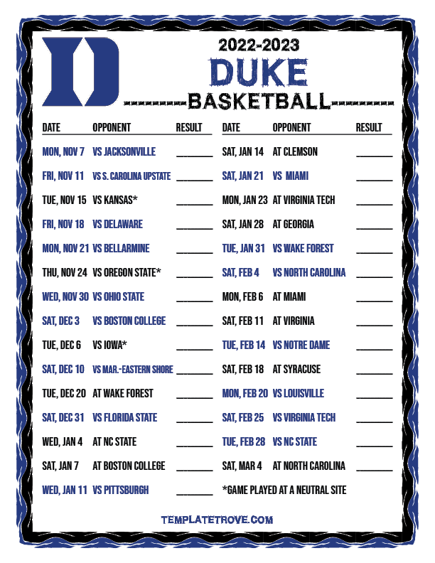 2022 2023 College Basketball Schedules ACC