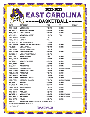 East Carolina Pirates Basketball 2022-23 Printable Schedule
