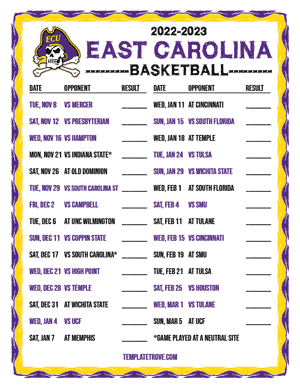 2022-23 Printable East Carolina Pirates Basketball Schedule
