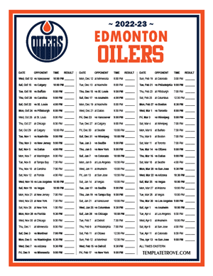 Edmonton Oilers 2022-23 Printable Schedule