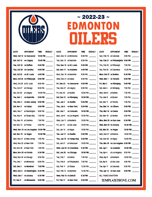 Edmonton Oilers Printable Calendar 2024 CALENDAR PRINTABLE