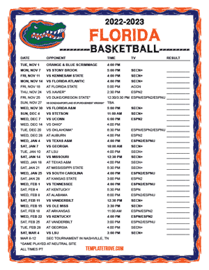 Florida Gators Basketball 2022-23 Printable Schedule - Pacific Times