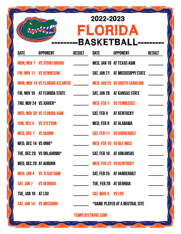 2022-2023 College Basketball Schedules - SEC