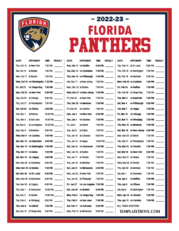 Printable 2022 2023 Florida Panthers Schedule