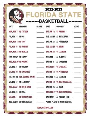 2022-23 Printable Florida State Seminoles Basketball Schedule