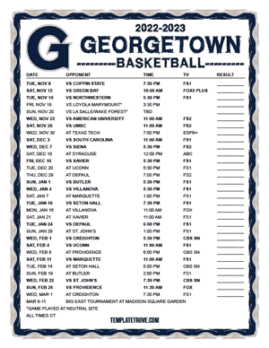 Georgetown Hoyas Basketball 2022-23 Printable Schedule - Central Times