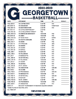 Georgetown Hoyas Basketball 2022-23 Printable Schedule - Mountain Times