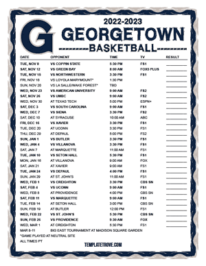 Georgetown Hoyas Basketball 2022-23 Printable Schedule - Pacific Times